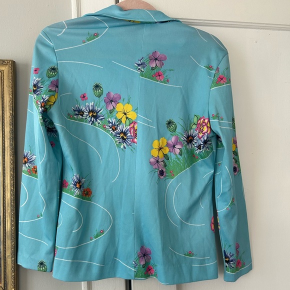 VINTAGE zip up blouse in whimsical floral print light blue size Medium - Picture 2 of 4